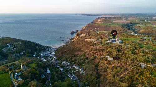 Drone photograph of LinedUp Shopify Experts, at Wheal Kitty