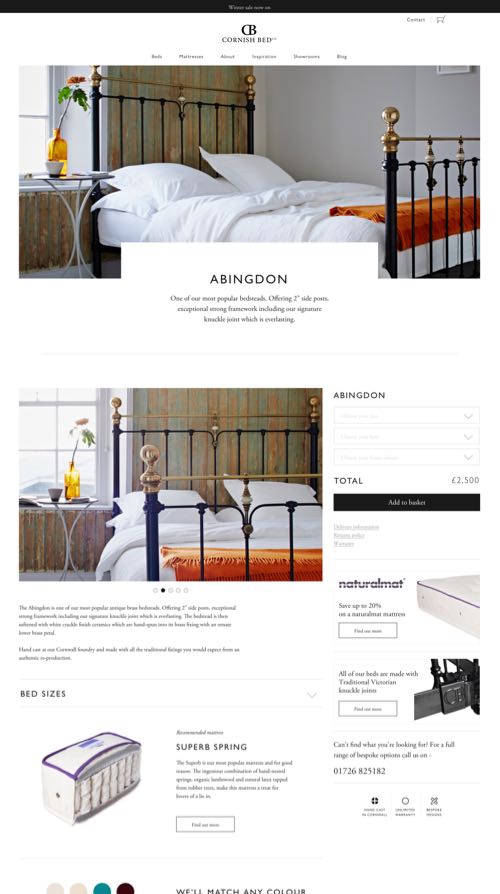 The Cornish Bed Company desktop screen 1 - LinedUp - Shopify e-commerce