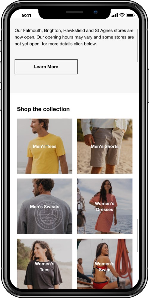 Finisterre mobile screen 2 - LinedUp - Shopify e-commerce