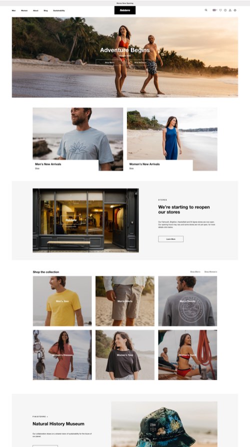 Finisterre desktop screen 1 - LinedUp - Shopify e-commerce