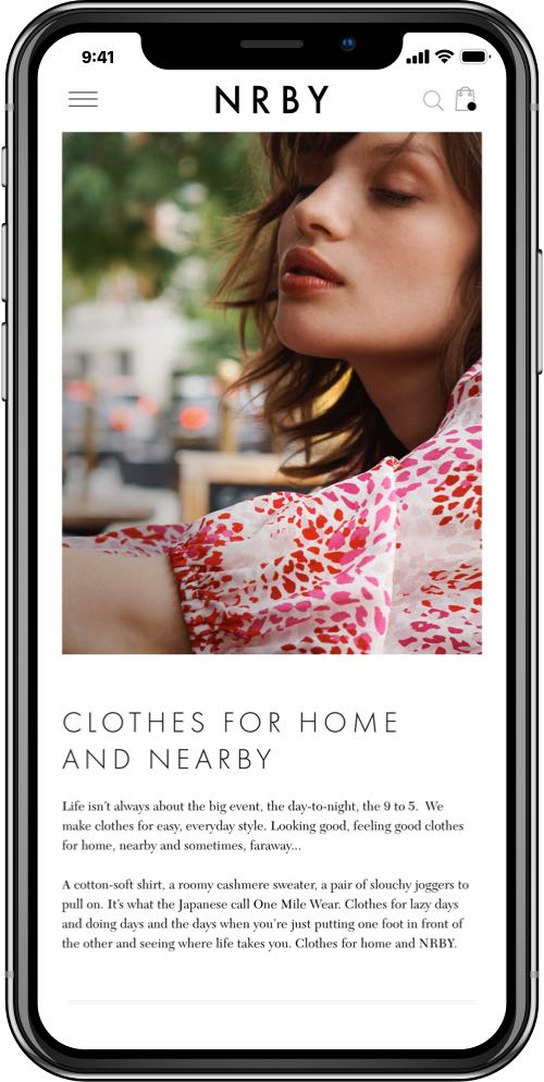 NRBY Clothing Company mobile screen 1 - LinedUp - Shopify e-commerce