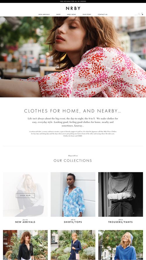 NRBY Clothing Company desktop screen 1 - LinedUp - Shopify e-commerce