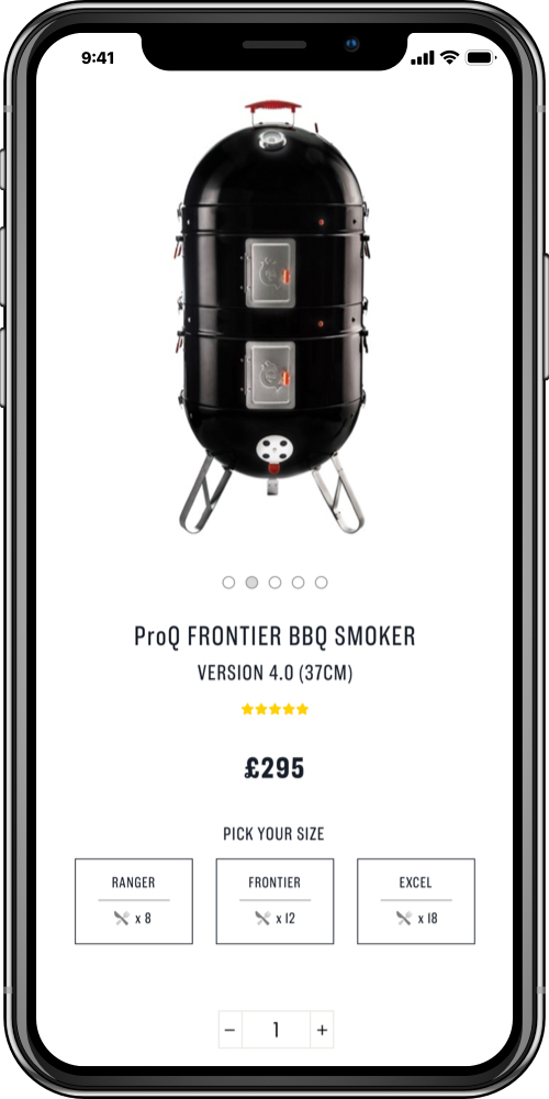 ProQ Smokers mobile screen 2 - LinedUp - Shopify e-commerce