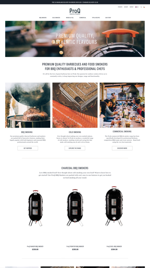 ProQ Smokers desktop screen 1 - LinedUp - Shopify e-commerce