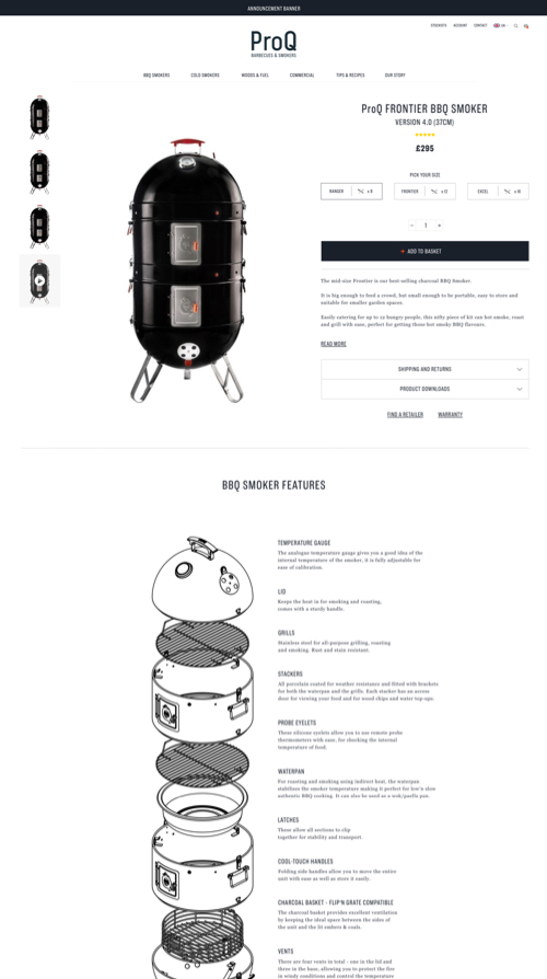 ProQ Smokers desktop screen 1 - LinedUp - Shopify e-commerce